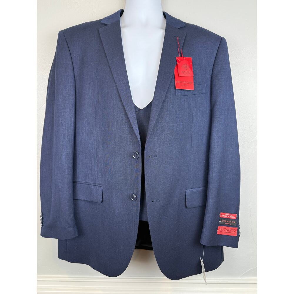 Bocaccio Uomo Navy Stretch 3-Piece Suit Blazer Vest Pants 44R New With Tags